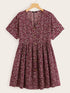 Plus V-neck Button Front Flare Dress